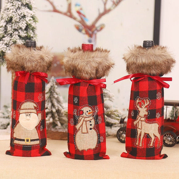 Wine Bottle Cover Xmas Santa Table Decoration Christmas Bottle Party Gift, Sweater Covers Santa Claus Snowman Cover Bag