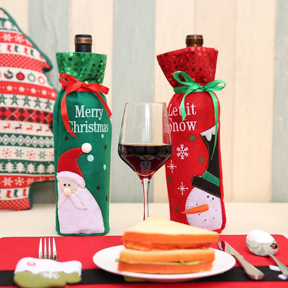 Wine Bottle Cover Xmas Santa Table Decoration Christmas Bottle Party Gift, Ugly Sweater Covers Santa Claus Snowman Cover Bag