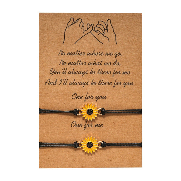 Couples Bracelet Sunflower Friendship Lover, Wish You Me Promise Card With 2 Adjustable Bracelet Gift Present, Couples Gift