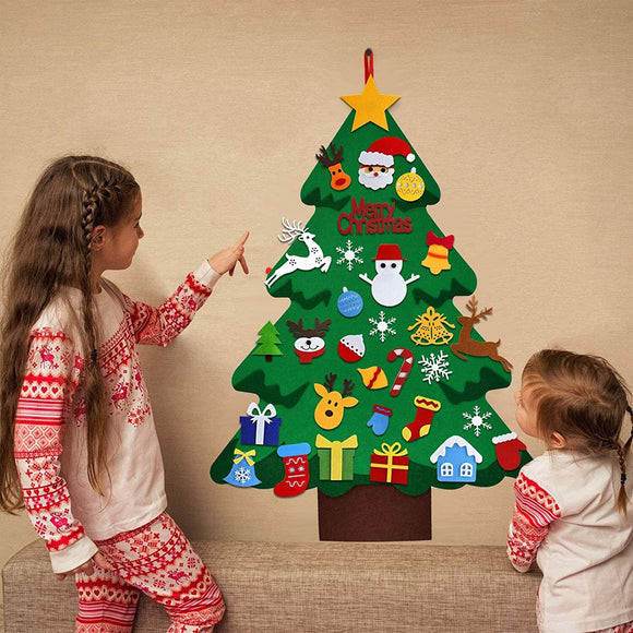 DIY 37PCS Home Decoration Felt Christmas Tree Set Wall Hanging Children's Felt Craft Kits for Christmas, Xmas Gifts for Kids