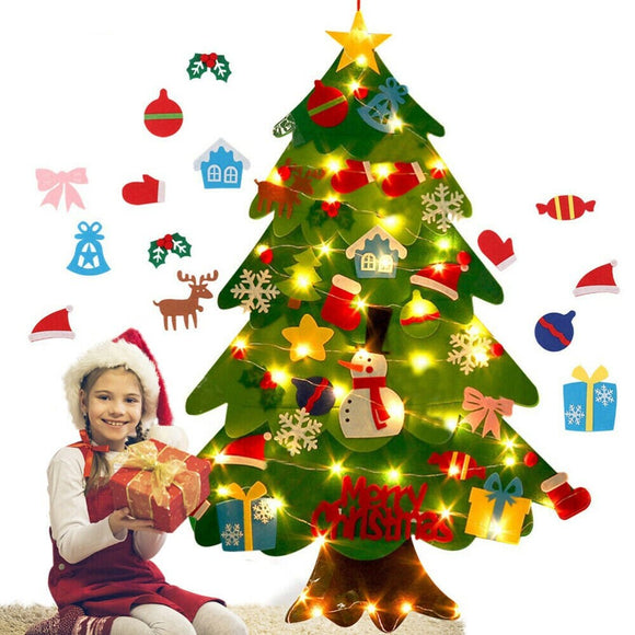 DIY 32PCS Home Decoration Felt Christmas Tree Wall Hanging w/ LED String Lights, Felt Craft Kits for Christmas, Xmas Gifts for Kids