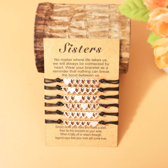 Sister Heart Bracelets for 6, Friendship Bracelet for 6, Sister Matching Bracelets, Sisters Bracelets for 6, Gifts for Sister, Sister Gifts