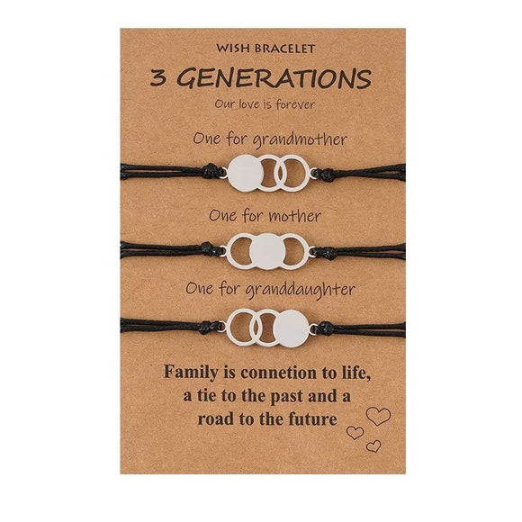 3Pcs Generations Grandma Bracelet Handmade Adjustable Circle Bracelet for Grandmother Mother Grandchild Mother Daughter Gift Bracelet